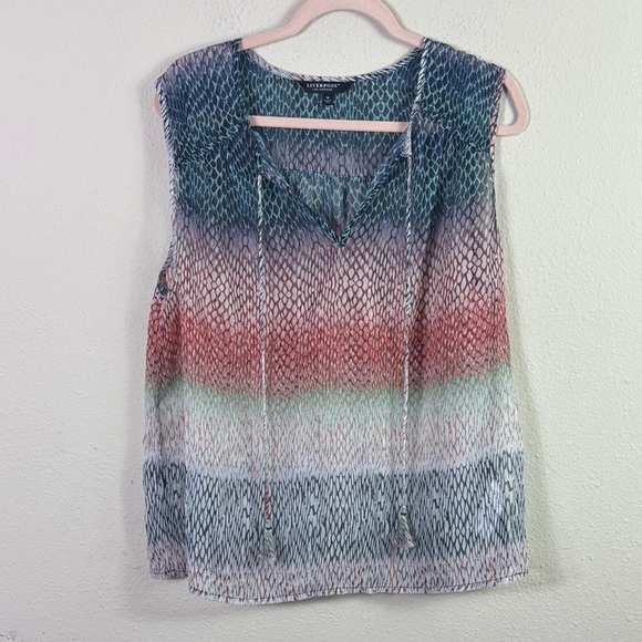 Liverpool Ombre SnakeSkin Print Sleeveless Top Tie Front tassel Blouse size M - Picture 2 of 10